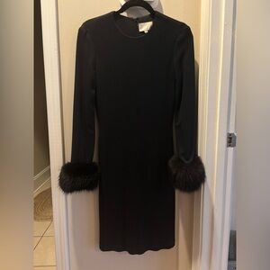Elegant Late 1970’s Vintage Black Dress with Luxe Fur (Mink or Fox) Cuffs